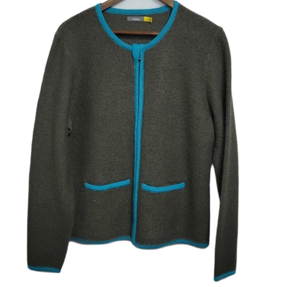 Cabela's Zip-Up Sweater Jacket Gray Teal Siz…